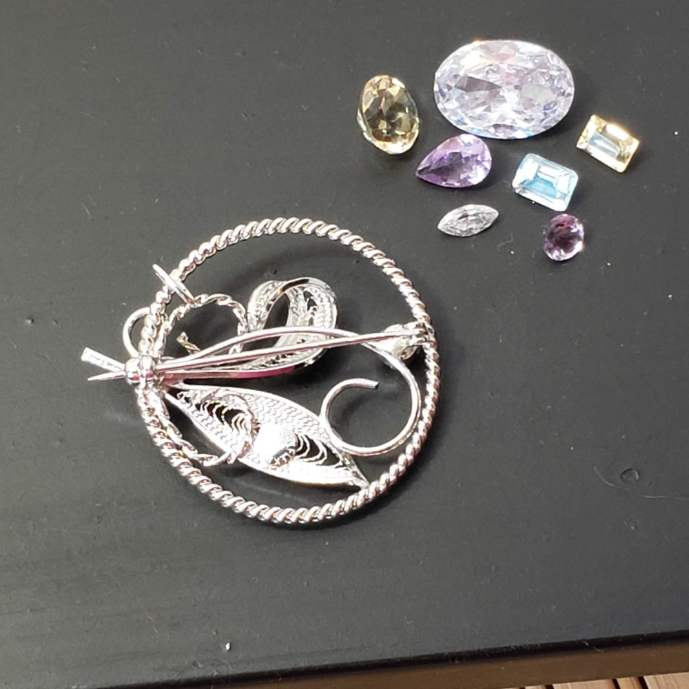 Vintage Sterling Filigree & Rhinestone by Jay Flex - Picture 3 of 6